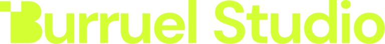 Burruel Studio logotype in lime on a dark background
