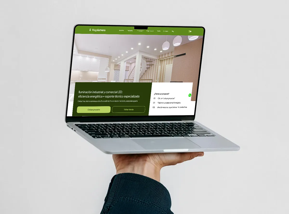 The Megalumens prototype on a laptop held in one hand